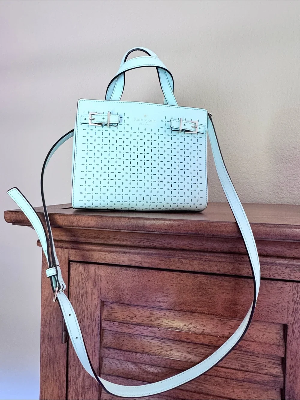 KATE SPADE Mint Green Perforated Leather Convertible Satchel
